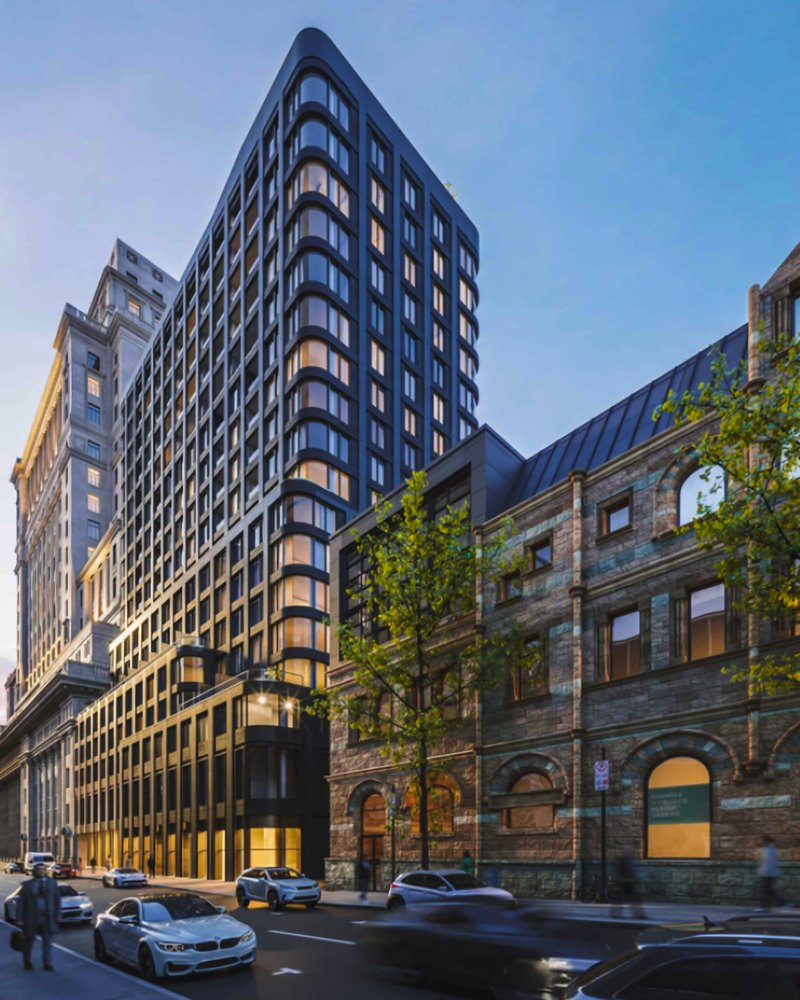 Rendering of the Mansfield tower at dusk