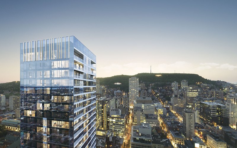 Rendering of the 1500 René-Lévesque tower at dusk
